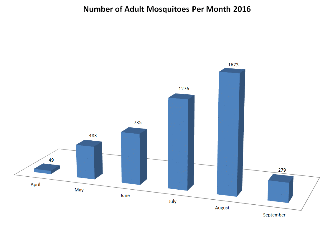 Number of Adult Mosquitoes Per Month - 2016